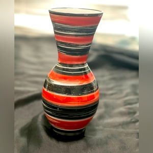 Vintage 1990s Pottery Vase Italian Decorated Red Black White Stripe
